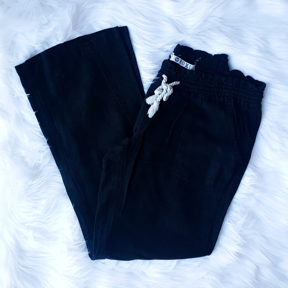 Roxy Straight Leg Linen Lounge Black Pants